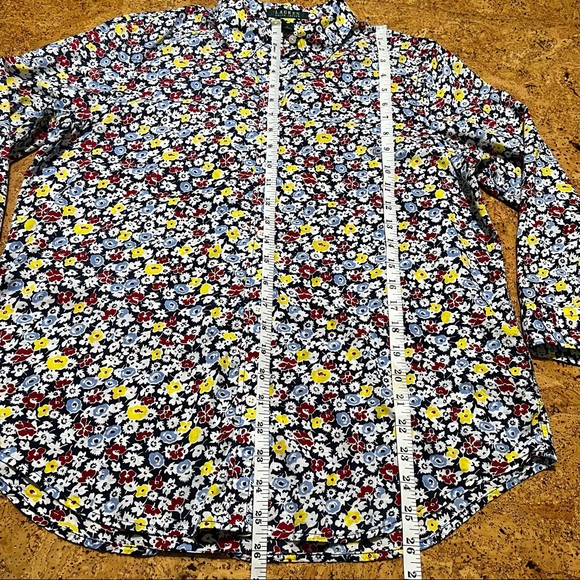 Lauren Ralph Lauren Floral 100% Cotton 3/4 Sleeve Button Down Shirt Sz L - Picture 6 of 9